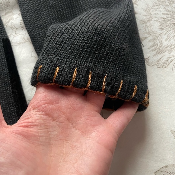 VTG 90s Patchwork Fall Leaves Button Cardigan 1X Black Halloween Thanksgiving - Picture 3 of 12